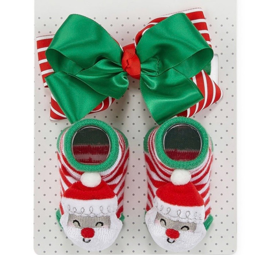 Okie Dokie Christmas Headband & rattle Socks 
Baby Girls 2-pc